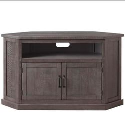 BOWERY HILL Rustic Corner Solid Wood TV Stand, 50 in, Gray Finish, New Zealand Pine Construction, Fits Up to 55 in TVs, Space-Saving Design with Open