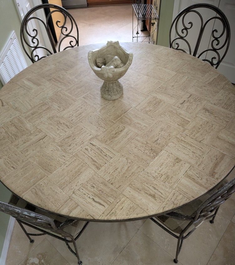 58" TRAVERTINE STONE DINING TABLE