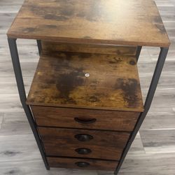 Furnulem Night Stand 4 Fabric Drawer Dresser With Wood Stand 