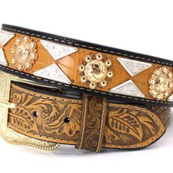 Western Belt Cowboy Tan Belt Gold Berry Gold Floral Concho Belt for Pants 28 30 32 34 36 38 Cinto Vaquero