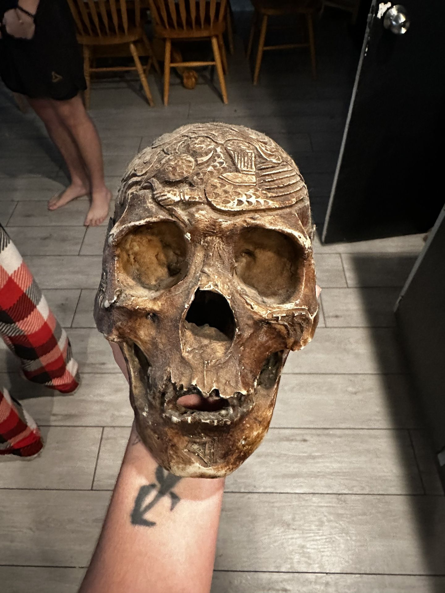 Human Skull With Engraving