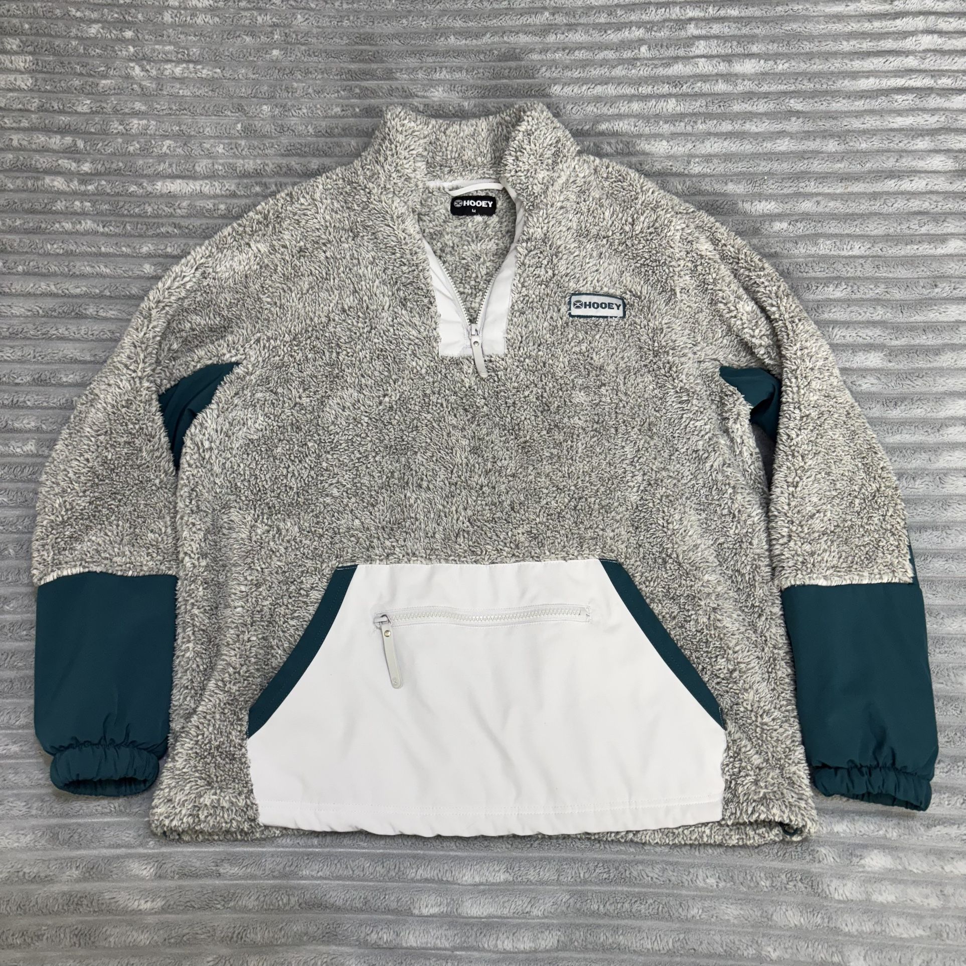 HOOEY LADIES 1/4 ZIP FLEECE PULLOVER GREY W/TEAL SKU: HFP004GY-M