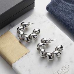 Silver twisted hoop Cute aesthetic earrings trendy jewelry gift