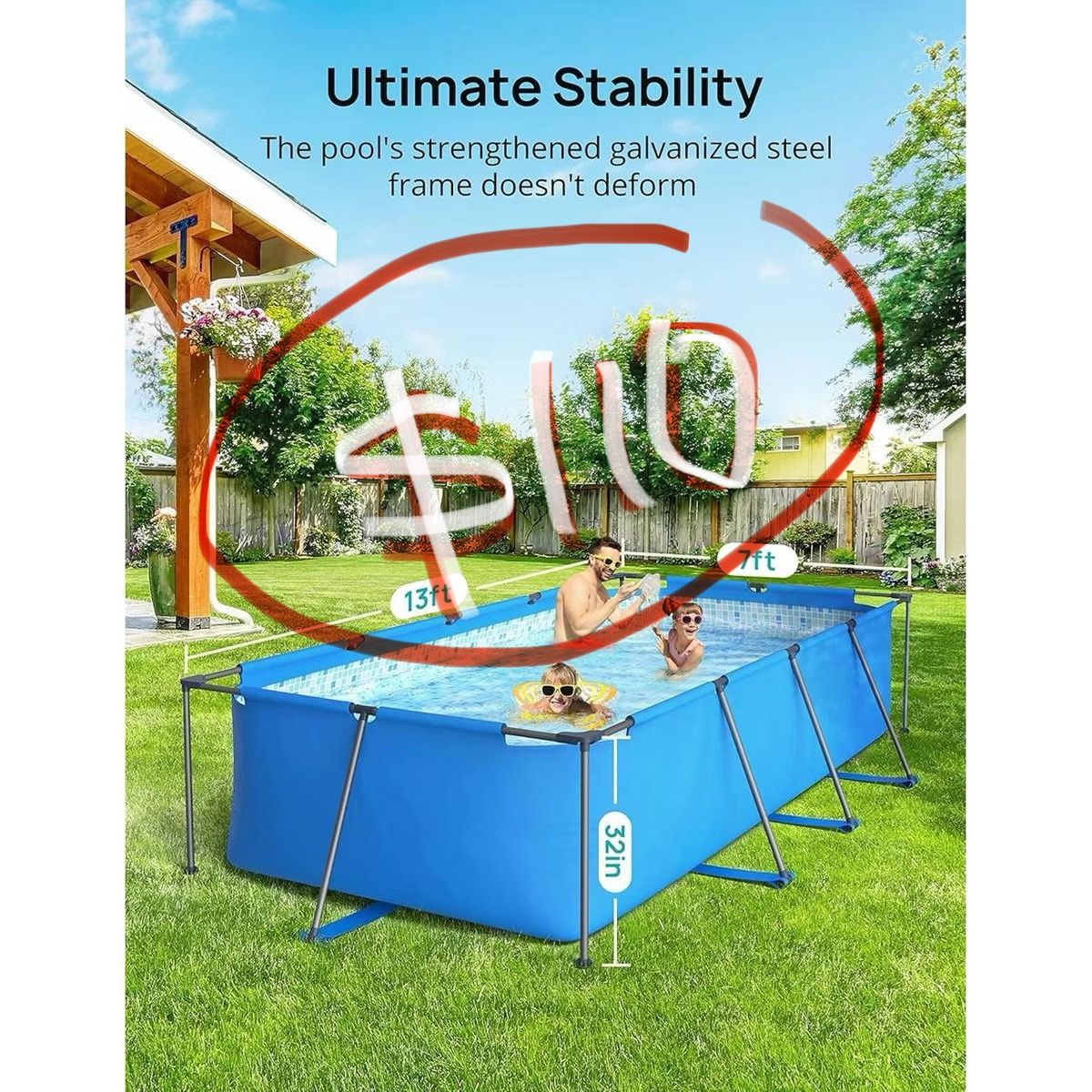NEW ✨Metal Framed Swimming Pool Set 13ft x 7ft x 32in