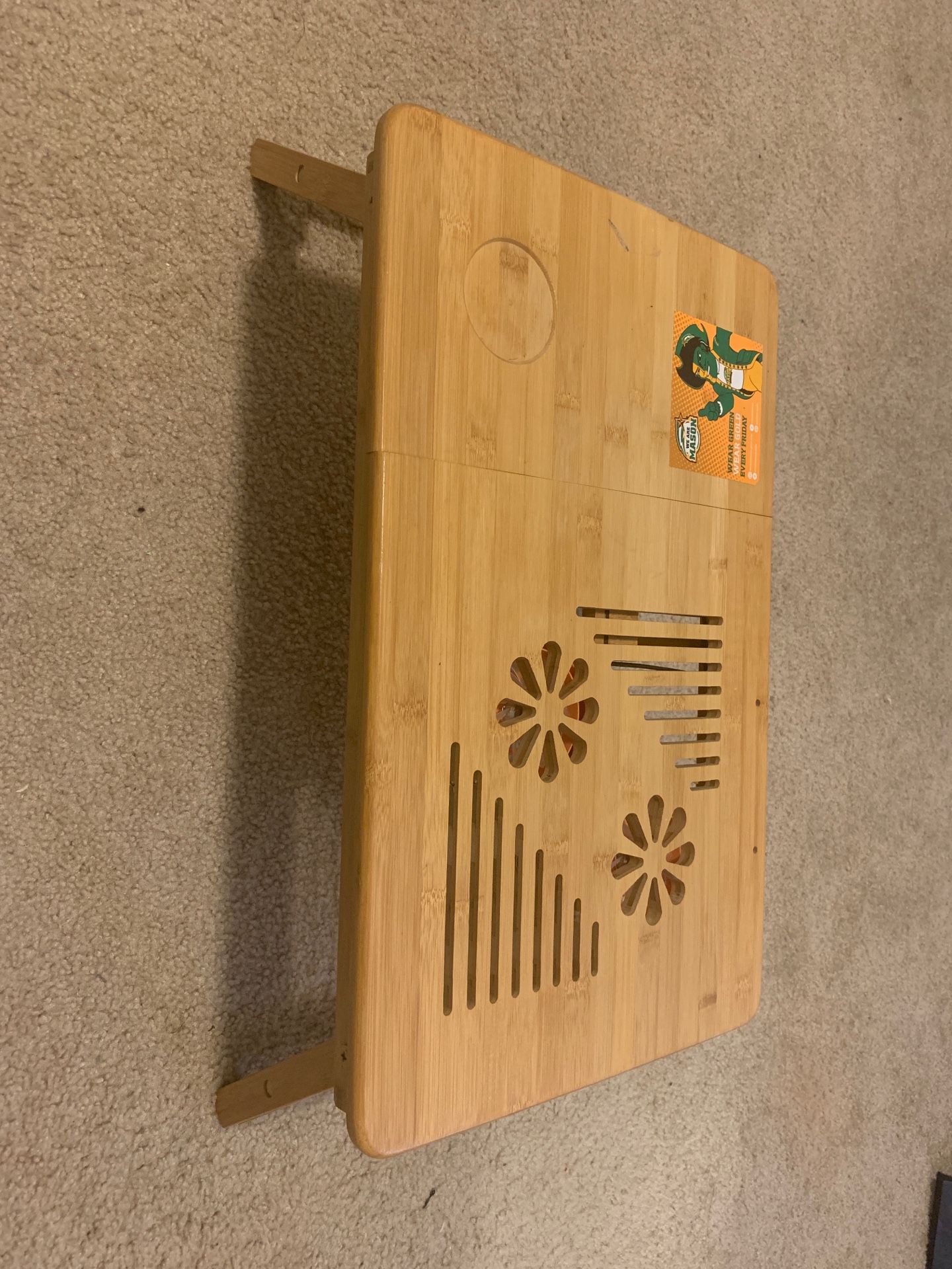 Strong bamboo study table/bed table with fan for laptop