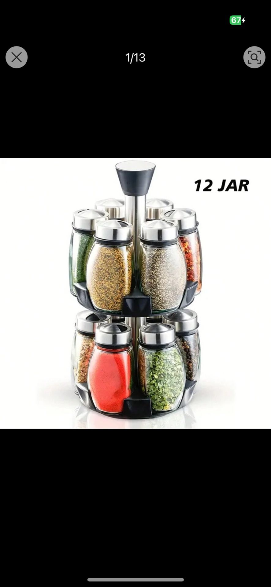 12JAR Set Large Capacity Revolving Spice Rack Tower - 360° Rotation, Lead-Free, Polished Metal, Glas