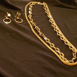 Gold Multi-strand Necklace With Matching Earrings 