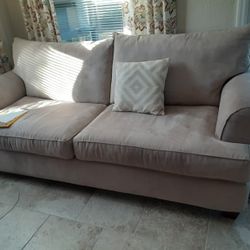 Beige Microfiber  Sofa 90 Inches Wide Non Smoker No Pets 