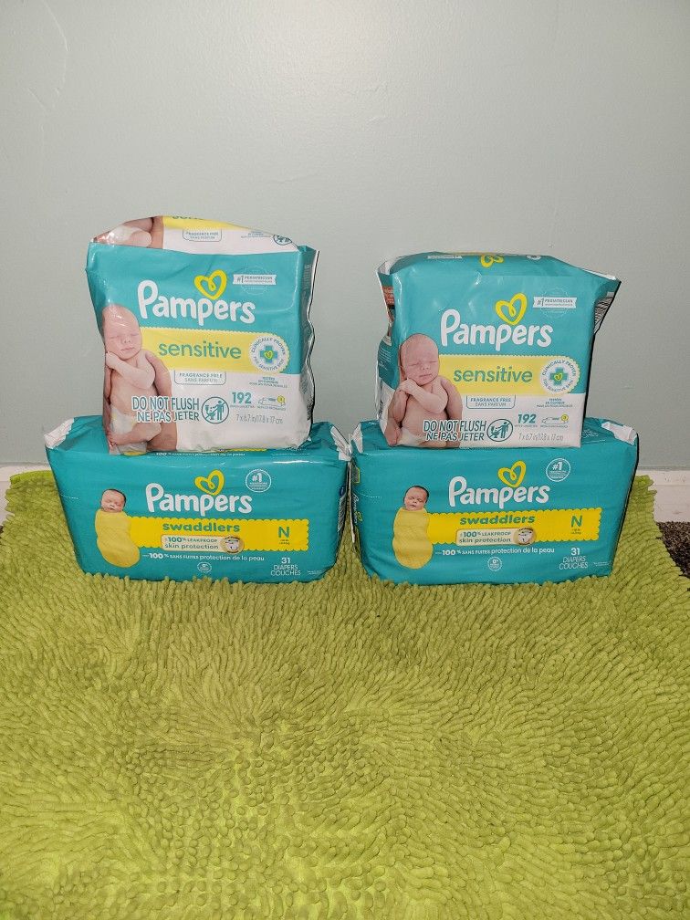 2 Bags 31 Diapers New Born/2 Pack 192 Wipes