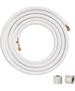 VEVOR 25FT Mini Split Line Set, 1/4" & 3/8" O.D. Copper Pipes Tubing with Triple-Layer Insulation & Wrapping Strips for Mini Split Air Conditioner AC