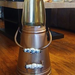 Vintage Copper Umbrella Stand Coal Bucket With Ceramic Handles