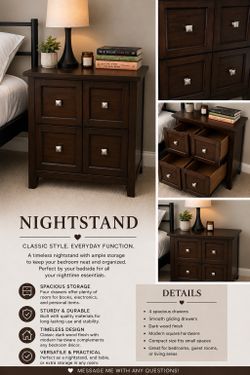 Dark Wood 2-Drawer Nightstand / Accent Cabinet