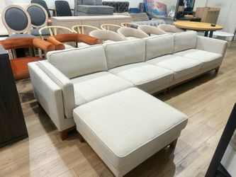 daals 132”Dipley Oatmeal Woven Fabric Grande  Sofa with track armrests and solid wood base,5 sets