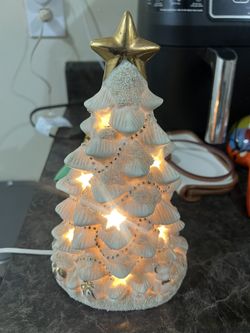 International Bazaar White Lighted Holiday Ceramic Christmas Tree Table Lamp