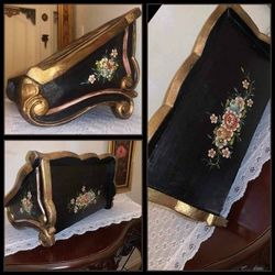 VINTAGE ORNATE HAND PAINTED FLORAL FLOWER ROSE ITALY GOLD GILT GILD ITALIAN FLORENTINE BIBLE STAND BOOK HOLDER EASEL DISPLAY TABLE DECOR