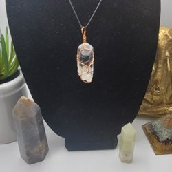 Handmade copper wrapped clear quartz crystal pendant necklace  