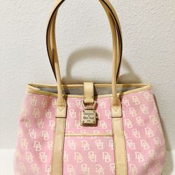 Dooney & Bourke Classic Pink Leather Trim Tote Purse