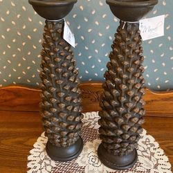 New, Price Firm, Set of 2, Manual Woodworkers 14" Tall - Pinecone Candle Holders (Candles not Included)