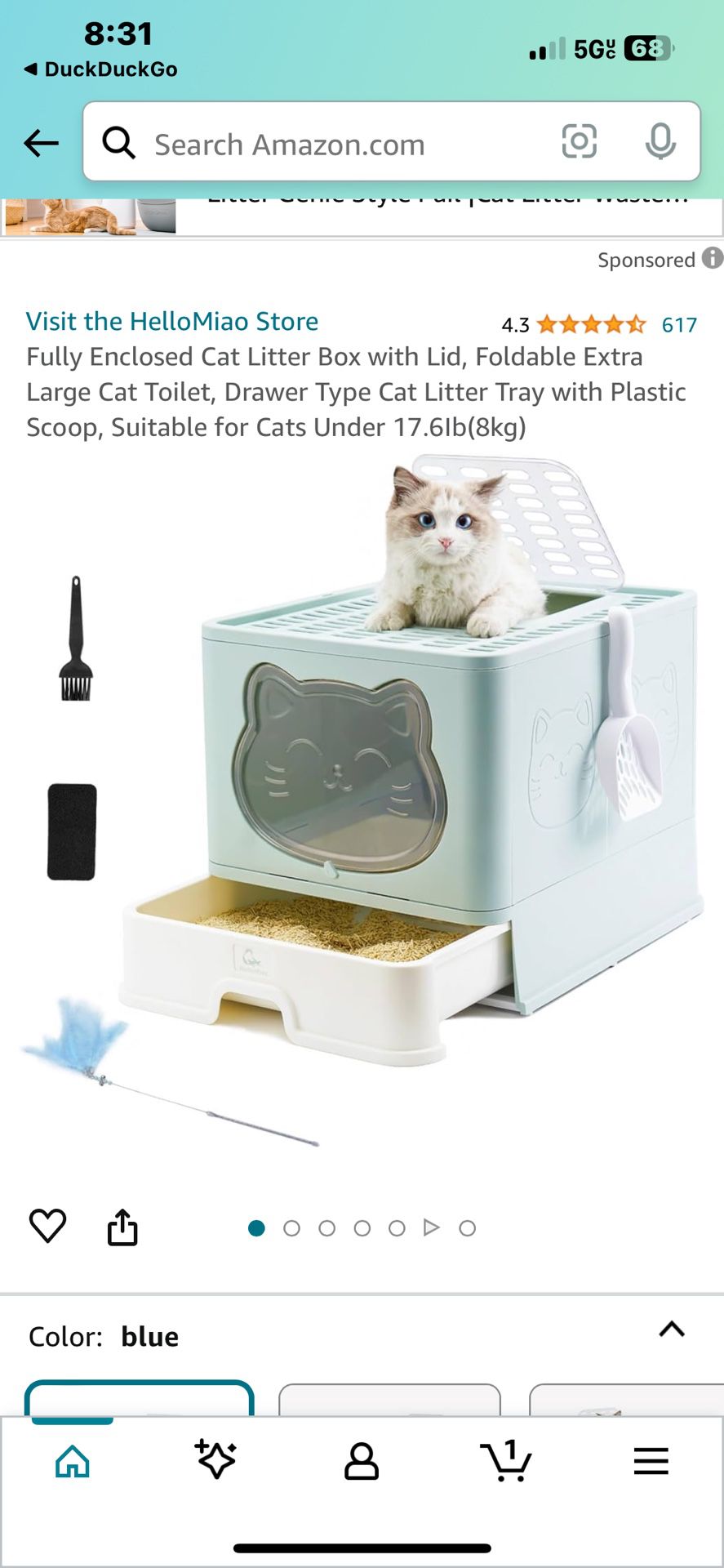 Fully Enclosed Cat Litter Box with Lid, Foldable Extra Large Cat Toilet, Drawer Type Cat Litter Tray with Plastic Scoop, Suitable for Cats Under 17.61