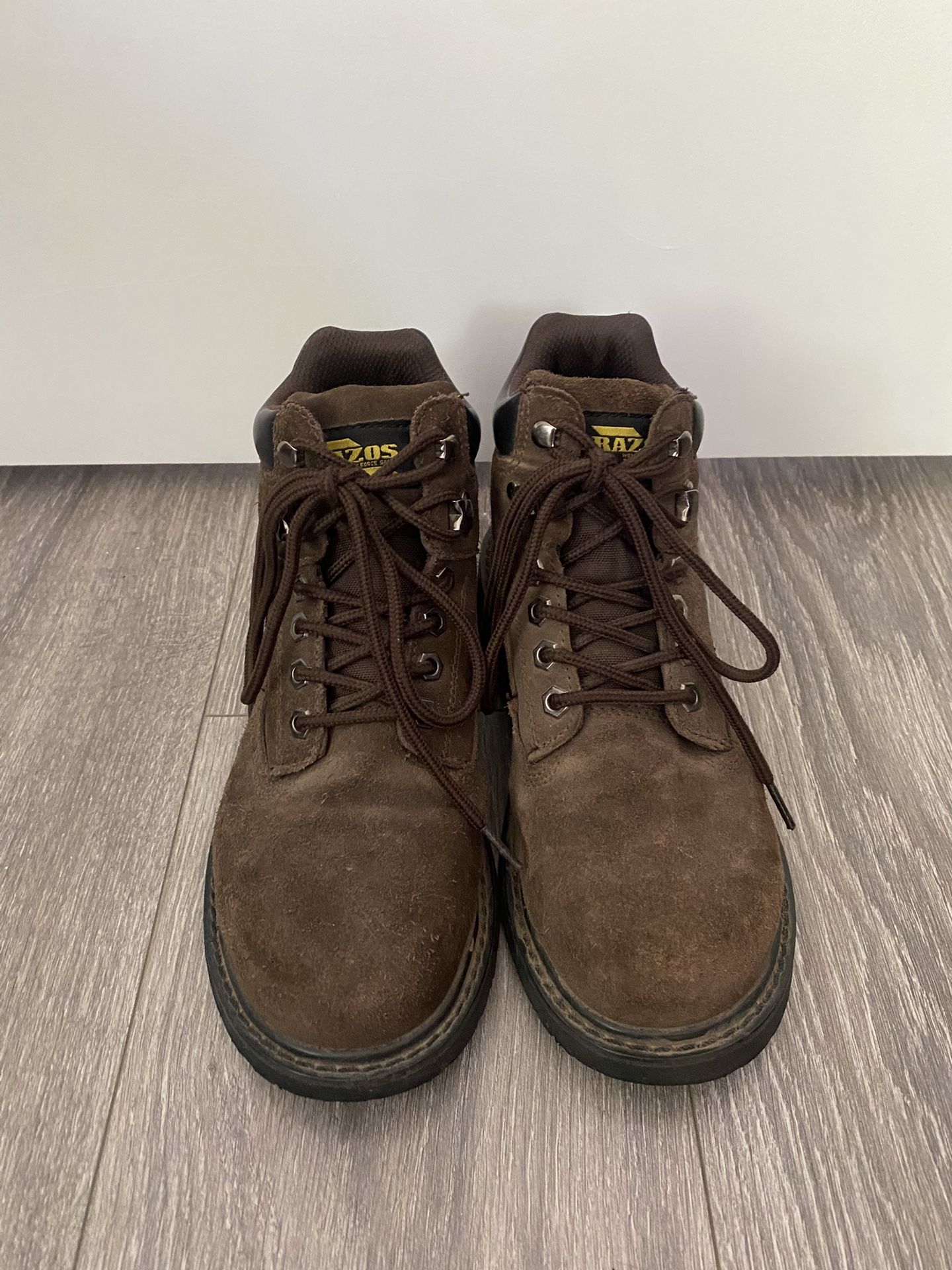 Brazos Work Force Steel Toe, Oil Resistant, Brown Leather Upper Lace Up Boots Size 6