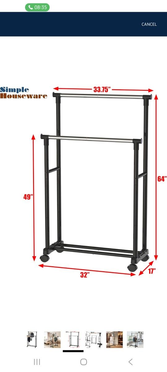 Simple Houseware Double Rod Portable Clothing Hanging Garment Rack