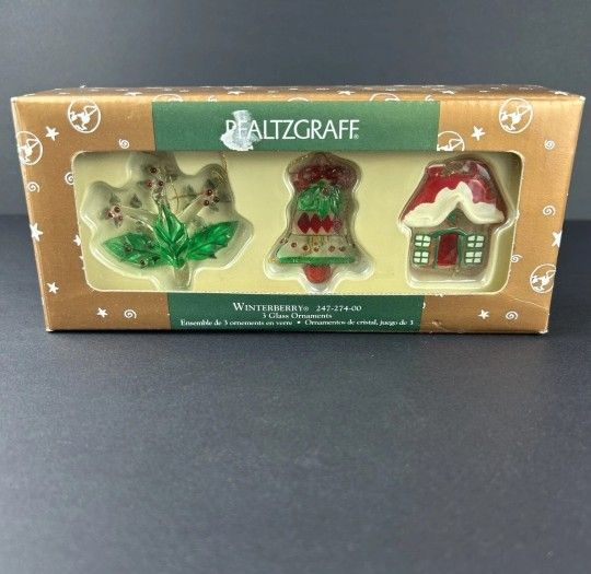 Pfaltzgraff Winterberry Hand Blown Glass Christmas Tree Ornaments NIB