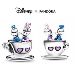 PANDORA Disney Park Donald Daisy Duck Teacup Charm w/box
