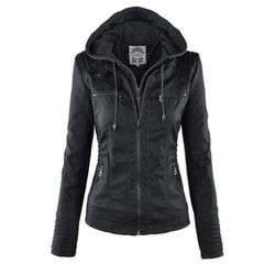 Faux leather jacket w/ hoodie