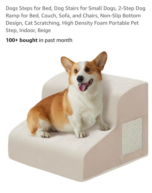 Dogs Steps for Bed, Dog Stairs for Small Dogs, 2-Step Dog Ramp for Bed, Couch, Sofa, and Chairs, Non-Slip Bottom Design, Cat Scratching, High Density 