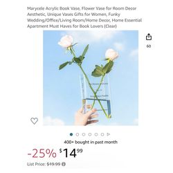 Brand new L5.12” x W1.97" x H8.27” Acrylic Book Vase, Flower Vase for Room Decor Aesthetic, Unique Vases Gifts for Women, Funky Wedding/Office/Living