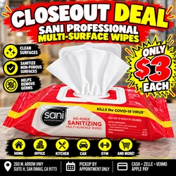 Sani Professional No-Rinse Sanitizing Multi-Surface Wipes, White 72ct