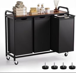 3-Section Laundry Hamper and Laundry Sorter with Pull-Out Organizer Bags, Rolling Laundry Basket with Wheels and Top Shelf, Large Capacity 3 x 12.7 Ga