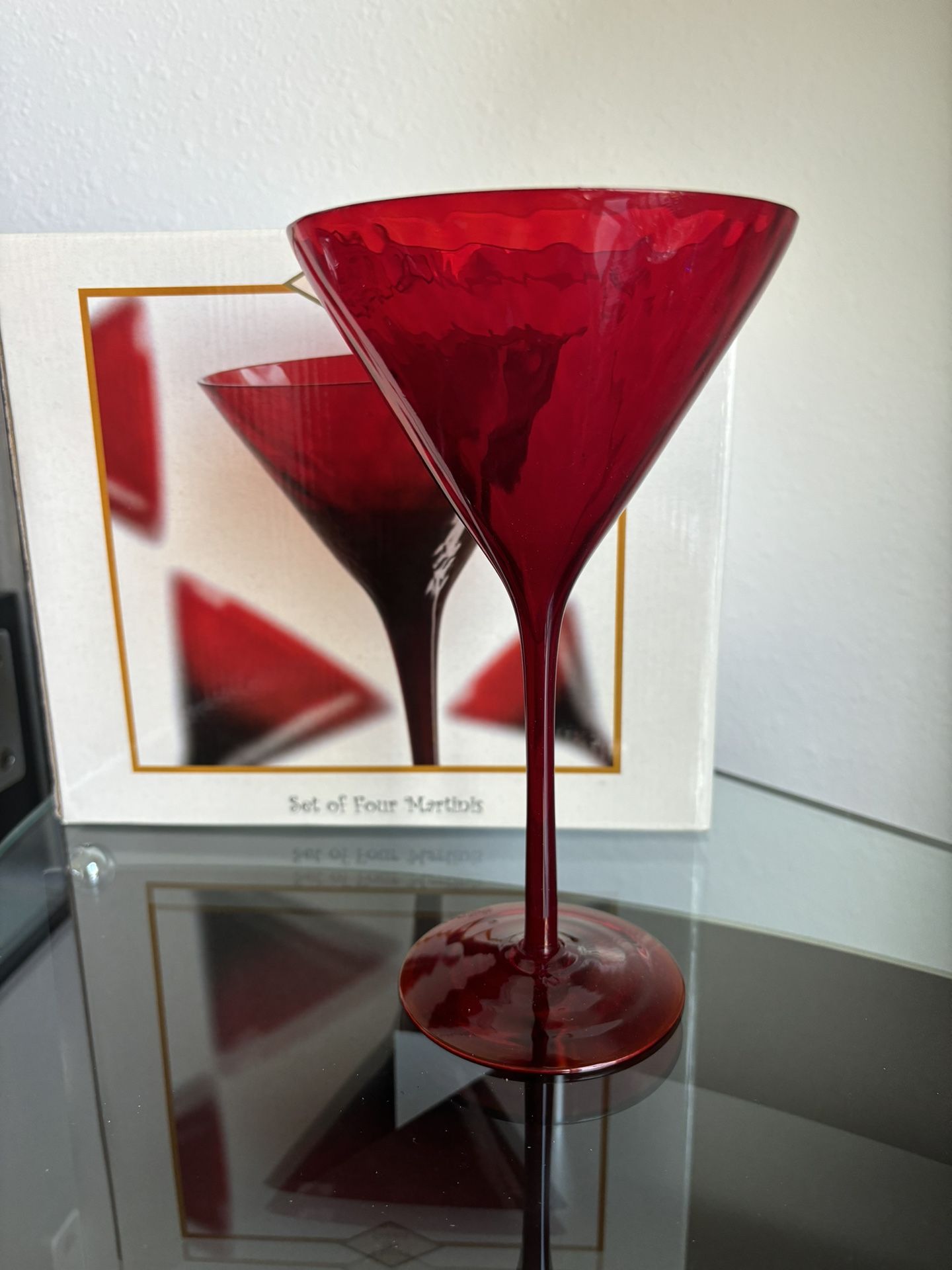 Home Essentials Four  New Red Martini Glasses