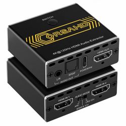 8K@60Hz 4K@120Hz HDMI2.1 Audio Extractor 2 in 1 Out Switch,48 Gbps,HDCP 2.3, SPDIF 5.1Ch,L/R 2.1Ch,Supports,ARC TV Apps,VRR,ALLM,HDCP