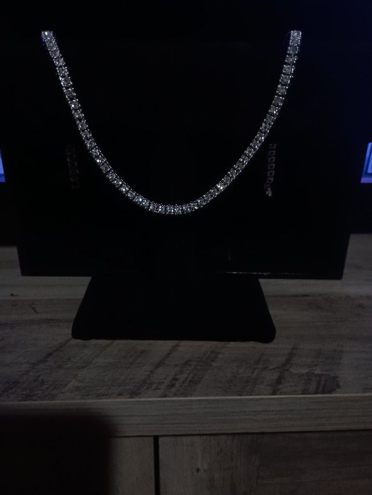 18 inch sterling silver plated tennis chain 1 row CZ ICED OUT