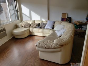 Beige leather sectional