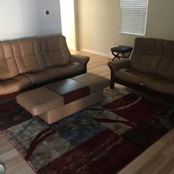 3 Seat & 2 Seat Reclining Leather Entertainment Couches With Ottoman