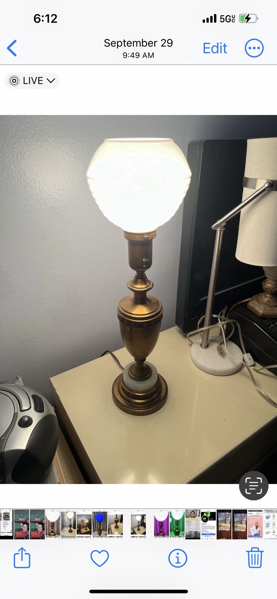 Vintage Brass And Marble Table Lamp