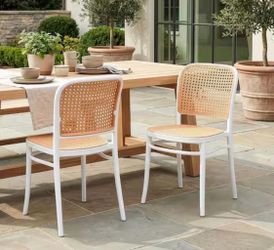 White Plastic Dining Chair with Rattan Set of 2