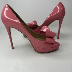 VALENTINO GARAVANI pink bow patent platform heels size 38.5 / 8.5 - rare to find - Like New 