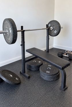 Heavy-Duty USA-Made Bench Press + Barbell + 260 LB Weights – Fully Restored