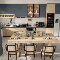 WOODTIME 86.6" W Dining Table for 8-10 People, Versatile Modern Wooden Dinner Table Kitchen Table for Dining Room Conference Room, Light Brown