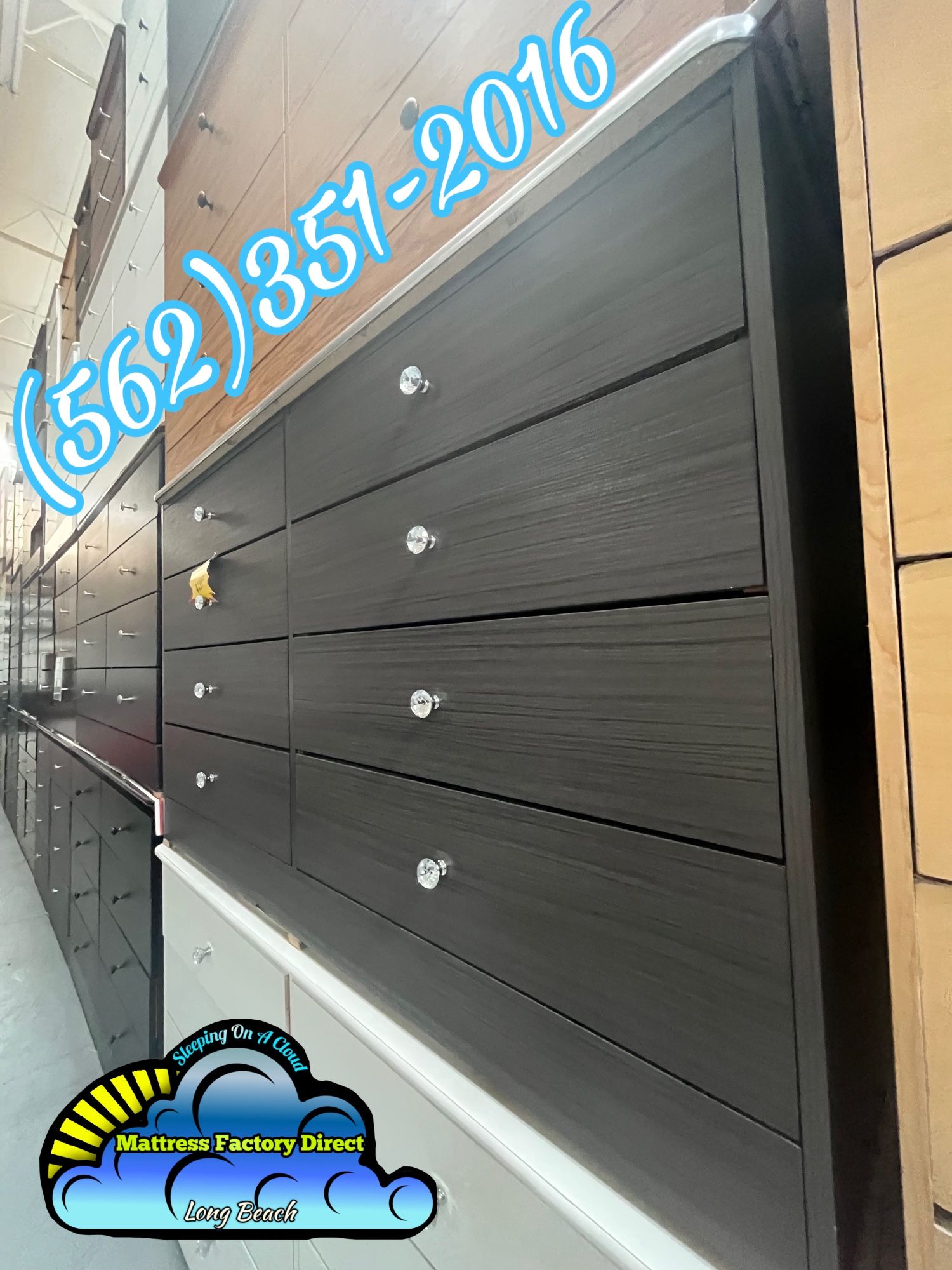 Grey Eight Drawer Dresser With Diamond Knobs Chest