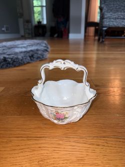 Vintage Queen's Porcelain Basket Hand Painted Staffordshire fine bone ch