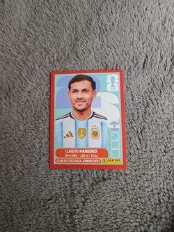 Panini ARG 12 Leandro Paredes Argentina Player Portrait Sticker Red Parallel