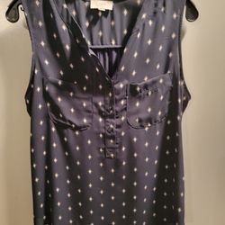 Loft dark blue patterned sleeveless blouse. Size Medium