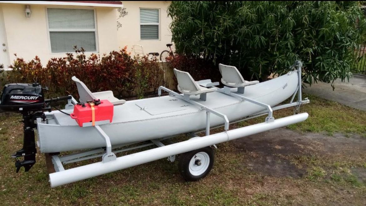 16 Foot Aluminum Canoe Boat with Stabilizers Mercury 6hp Boats