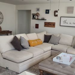 Elite 157" Cream White Down High Performance Crypton 3 Piece U-Shaped Sectional With Left Arm Facing Chaise | Fabric