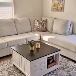 Like New 2 pcs Sectional Furniture with Chaise Cream color Ashely's Furniture