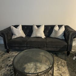 Grey Velvet Sofa Set 